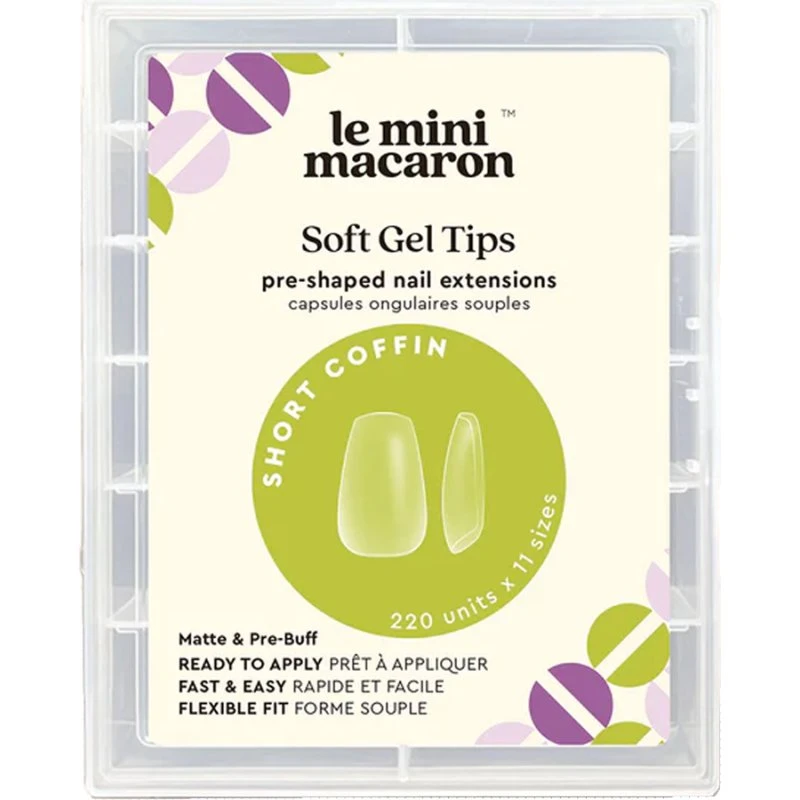 Le Mini Macaron Soft Gel Tips Short Coffin 220 stk. Matte