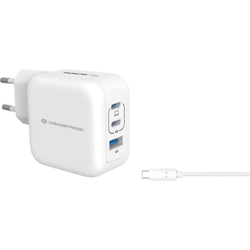 Conceptronic 67W GaN Vægoplader 3-port, hvid