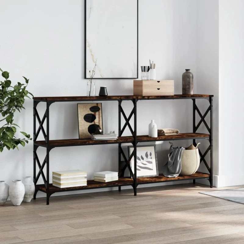 vidaXL Konsolbord 156x28x80,5 cm røget egetræ