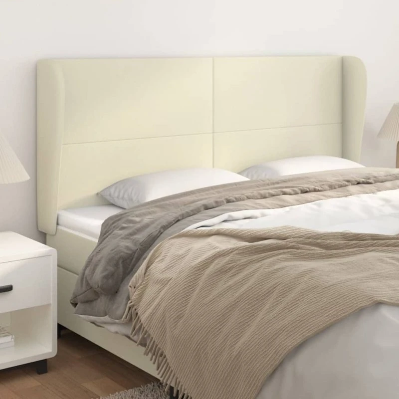 vidaXL Sengegavl med Kanter 163x23x118/128 cm Cremefarvet