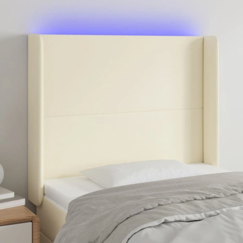 vidaXL Sengegavl med LED-lys 83x16x118/128 cm cremefarvet