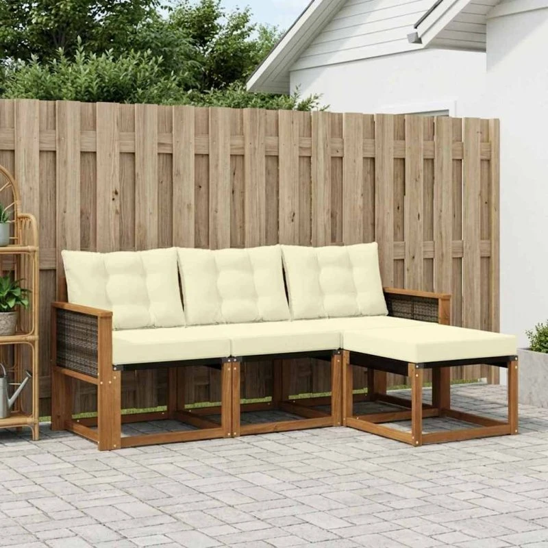 vidaXL Udendørs Sofagruppe 4-pc Naturlig & Fløde