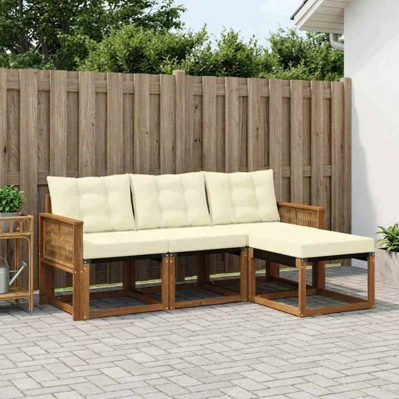 vidaXL Udendørs Sofagruppe 4 pcs Naturlig & Fløde