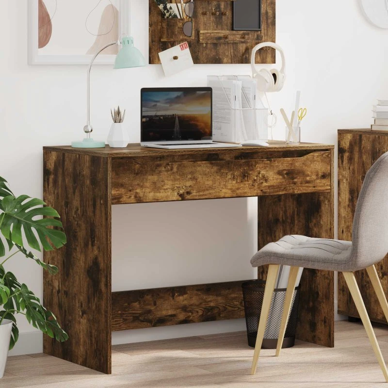 vidaXL Skrivebord med skuffe Røget Eg 100 x 50 x 78 cm