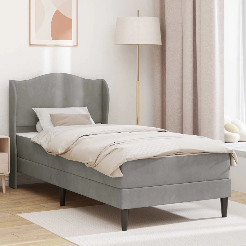 vidaXL Sengestel med Hovedgærde 90 x 190 cm Lysegrå Fløjl