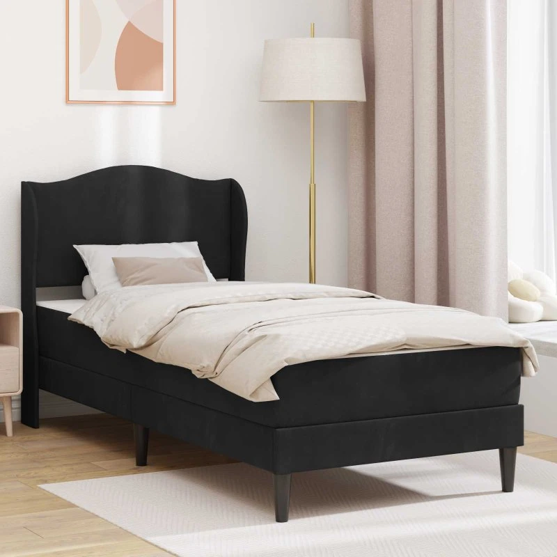 vidaXL Sengestel med Hovedgærde Sort 90 x 190 cm Fløjl