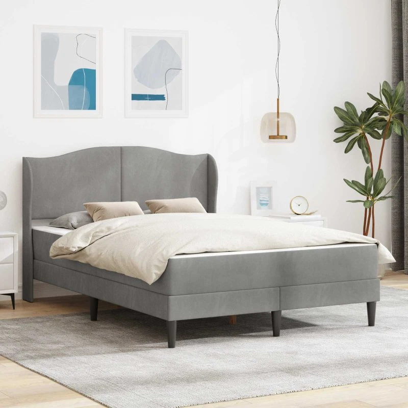 vidaXL Sengestel med Hovedgærde Lysegrå 140x190 cm Fløjl