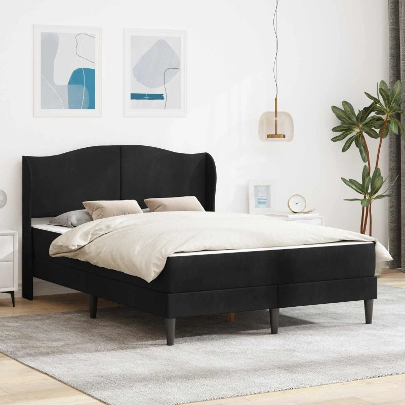 vidaXL Sengestel med Hovedgærde, Sort, 140 x 200 cm, Fløjl