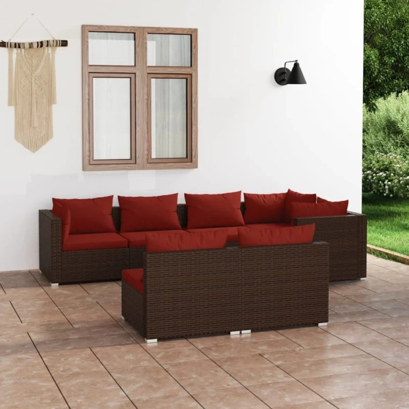 vidaXL 7-deles loungesæt med hynder i polyrattan brun