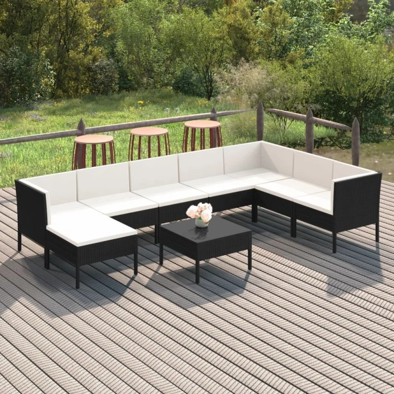vidaXL 9-delers loungesæt med hynder, polyrattan sort