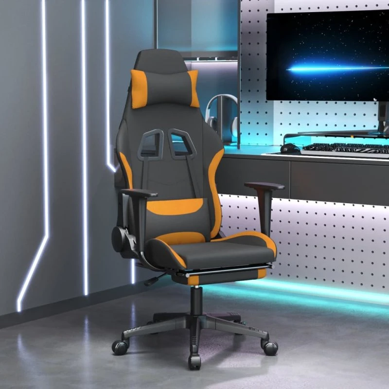 vidaXL Gamingstol med fodstøtte, stof sort/orange