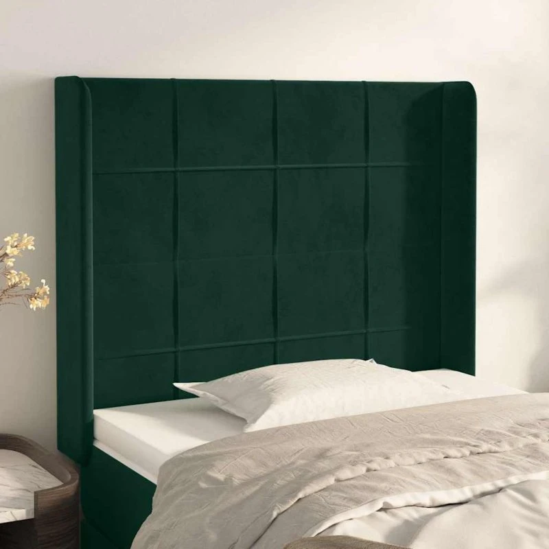 vidaXL Sengegavl med Kanter 83x16x118/128 cm, Fløjl, Mørkegrøn