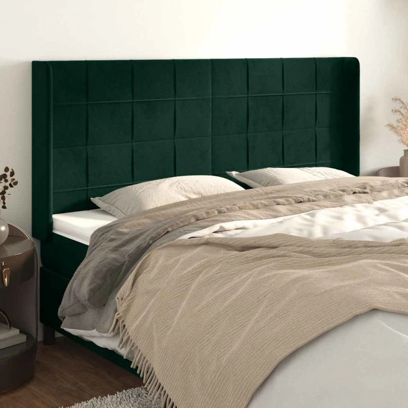 vidaXL Sengegavl med Kanter 203x16x118/128 cm, Mørkegrøn