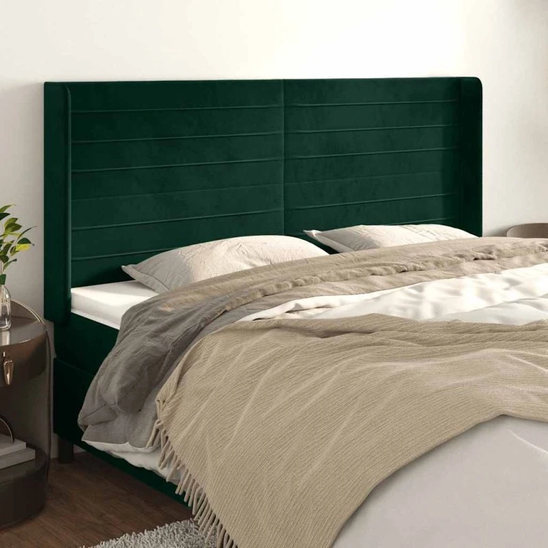 vidaXL Sengegavl med Kanter 183x16x118/128 cm, Mørkegrøn