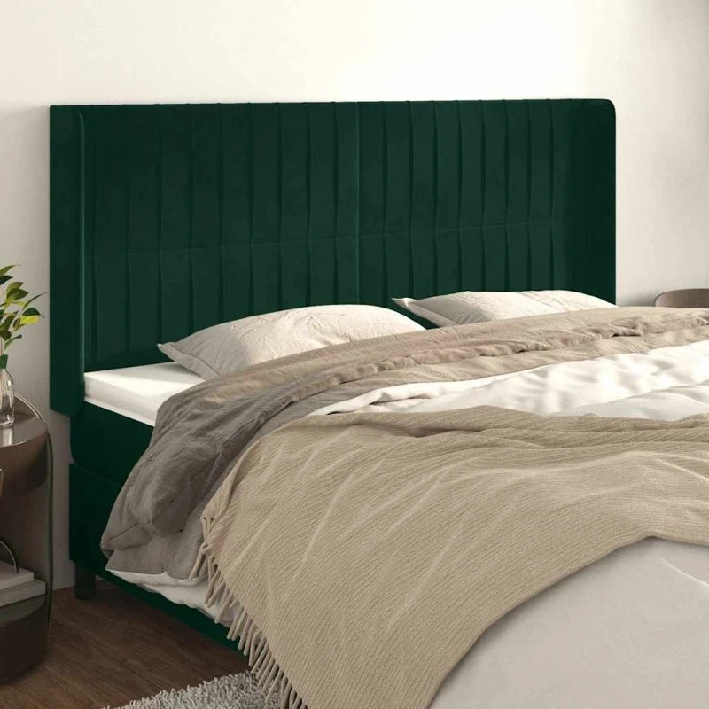 vidaXL Sengegavl med Kanter 203x16x118/128 cm, Mørkegrøn