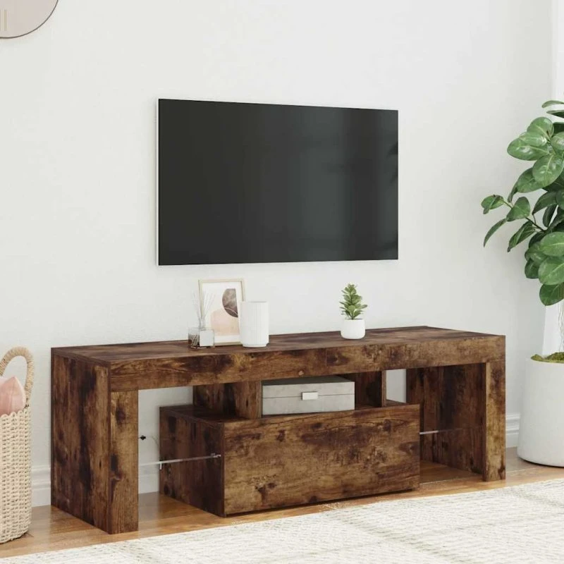 vidaXL tv-bord med LED-lys 120x35x40 cm røget eg
