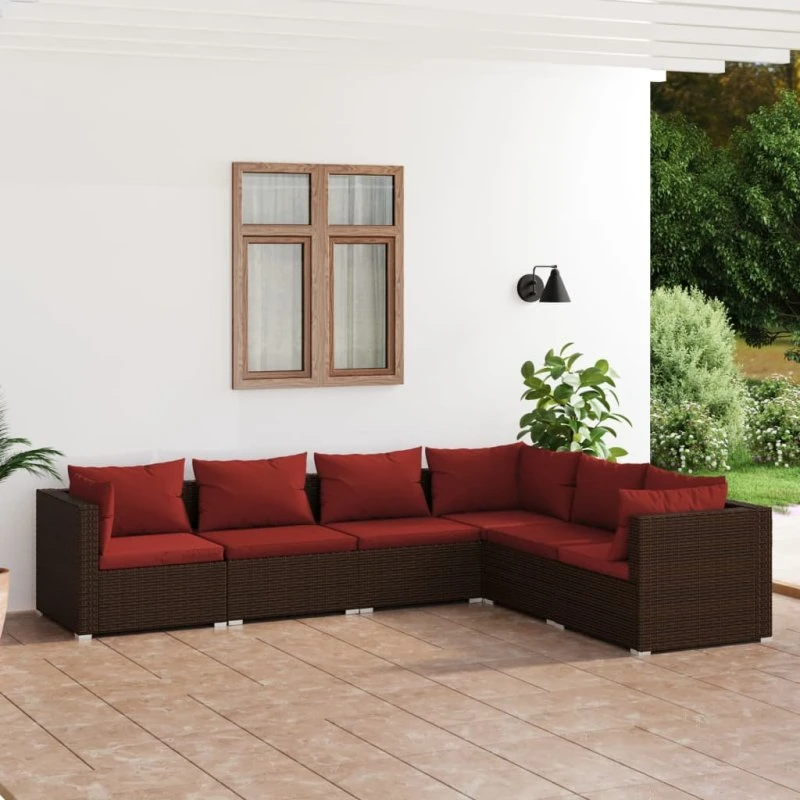 vidaXL 6-deligt loungesæt med hynder, polyrattan brun
