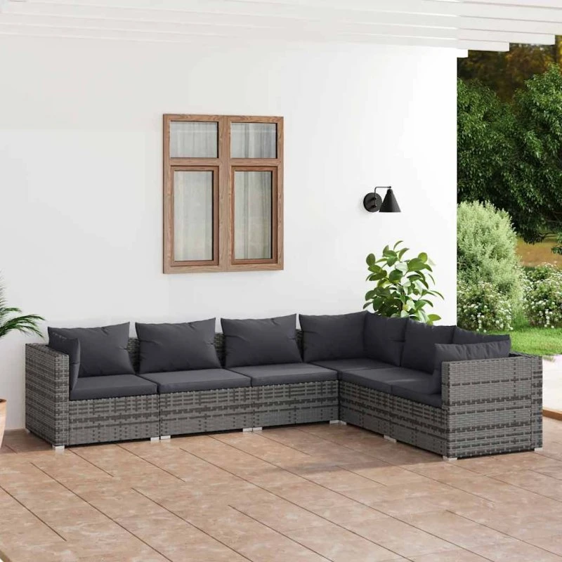vidaXL 6-deligt loungesæt med hynder, polyrattan grå