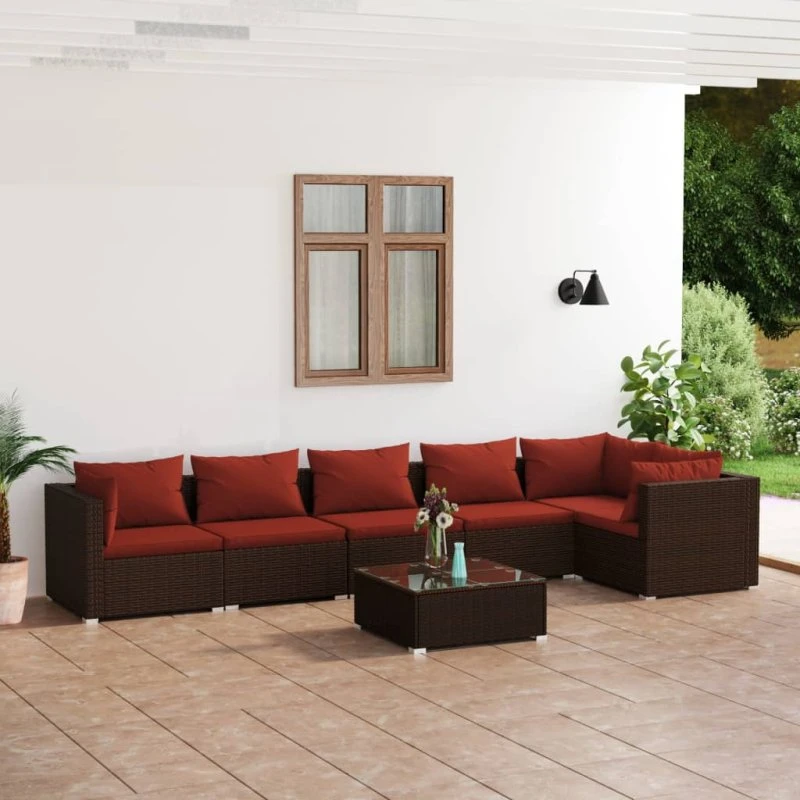 vidaXL 7-deligt loungesæt med polyrattan, brun