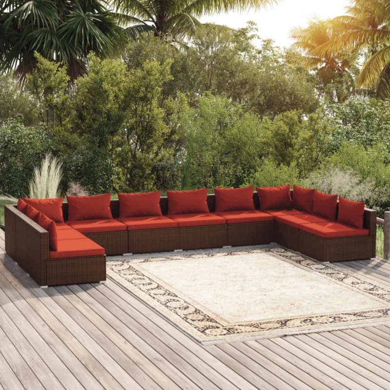 vidaXL 10-del loungesæt med hynder polyrattan brun