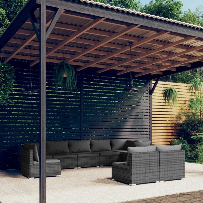 vidaXL 9-deligt loungesæt med hynder i polyrattan grå