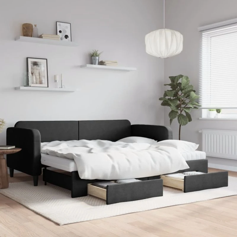 vidaXL daybed med udtræk og skuffer 90x190 cm sort