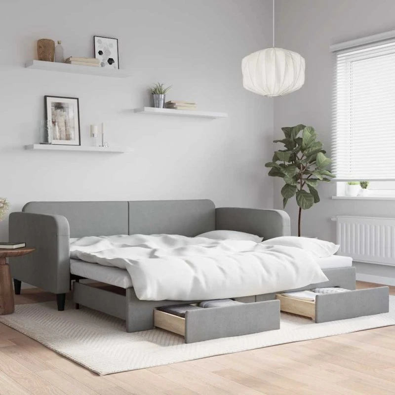 vidaXL Daybed med udtræk og skuffer 100x190 cm lysegrå