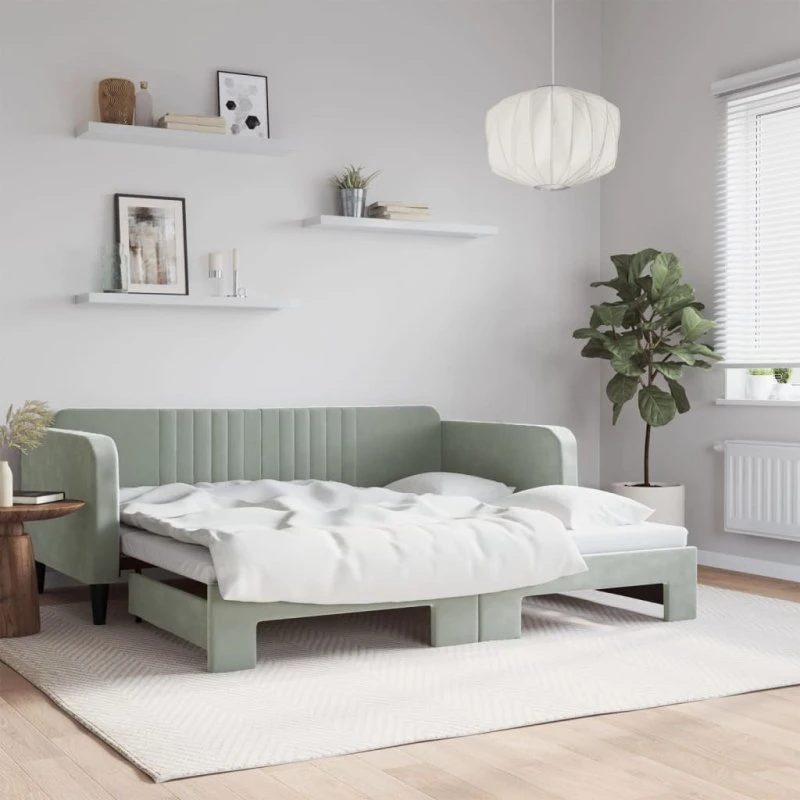 vidaXL Daybed med udtræk 100x190 cm lysegrå velour