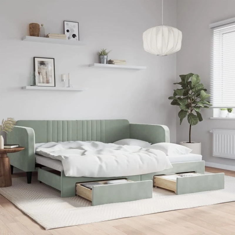 vidaXL Daybed med udtræk og skuffer 100x190 cm lysegrå