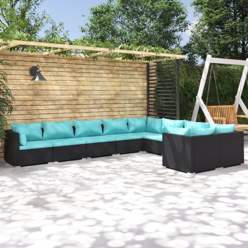 vidaXL 9-deligt loungesæt med hynder, polyrattan sort