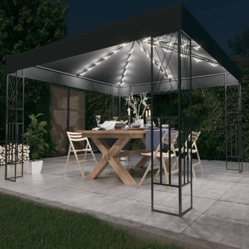 vidaXL Pavillon 3x3 m antracitgrå med LED-lyskæder