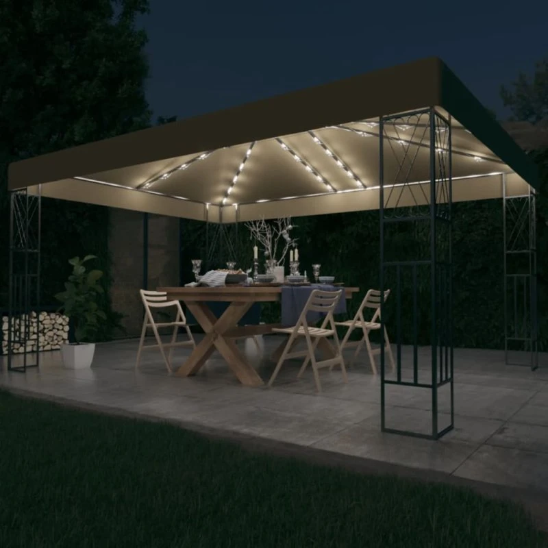 vidaXL Pavillon 3x4 m med LED-lyskæder gråbrun