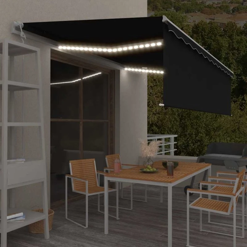 vidaXL Markise 5x3 m automatisk antracit med LED og vindsensor