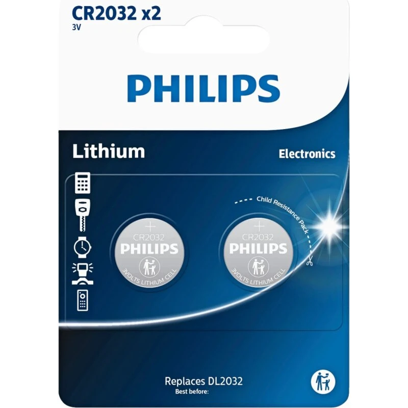 Philips CR2032 minicellebatteri 3 V, 2 stk.