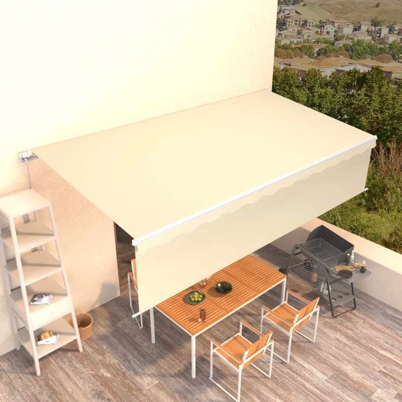 vidaXL Markise 6x3 m med Gardin, Manuel Betjening, Cremefarvet