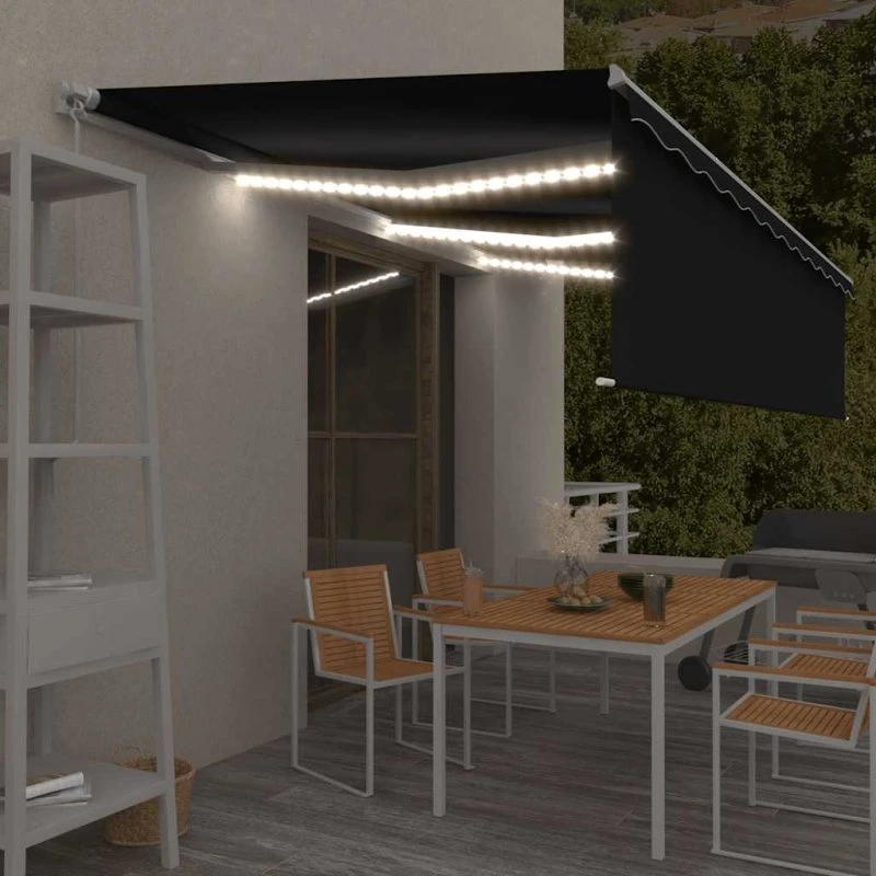 vidaXL Markise 6x3 m med Gardin + LED, antracitgrå