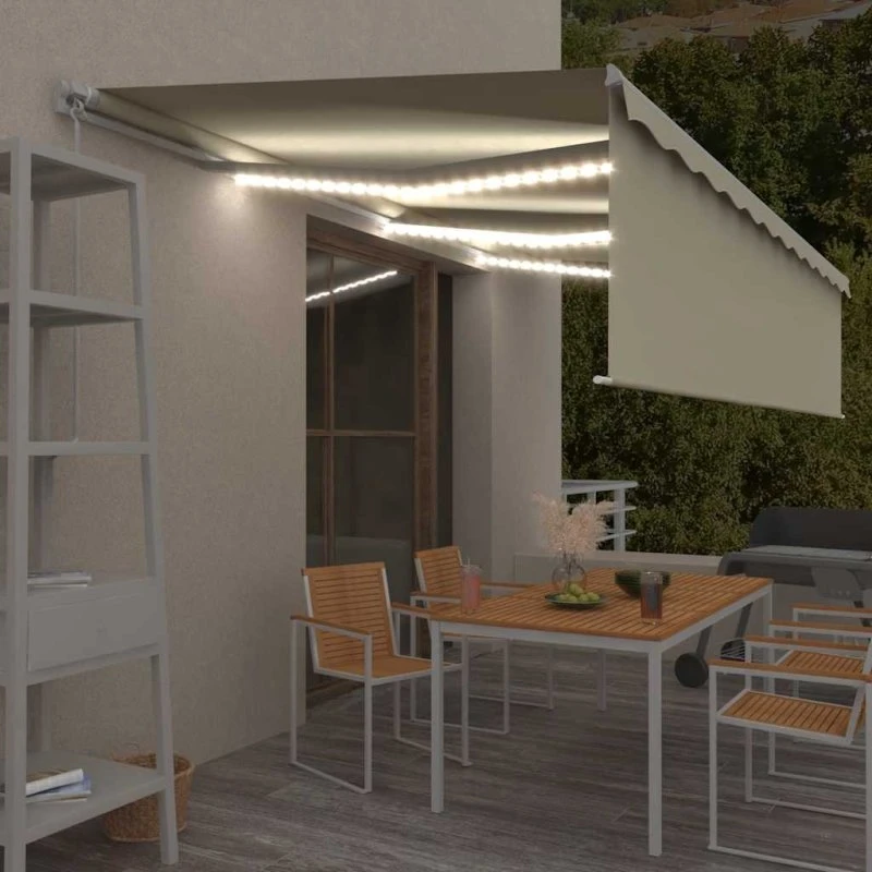 vidaXL Markise 6x3 m med Gardin + LED, cremefarvet, manuel