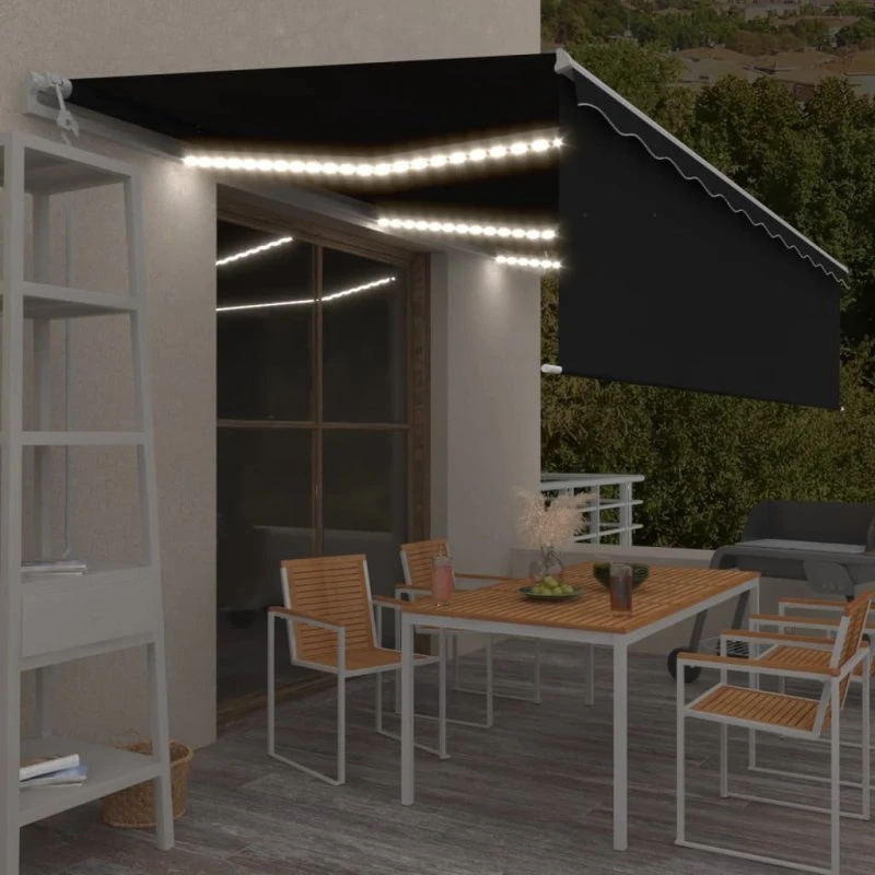 vidaXL Markise 6x3 m auto antracitgrå med rullegardin, LED og vindsensor