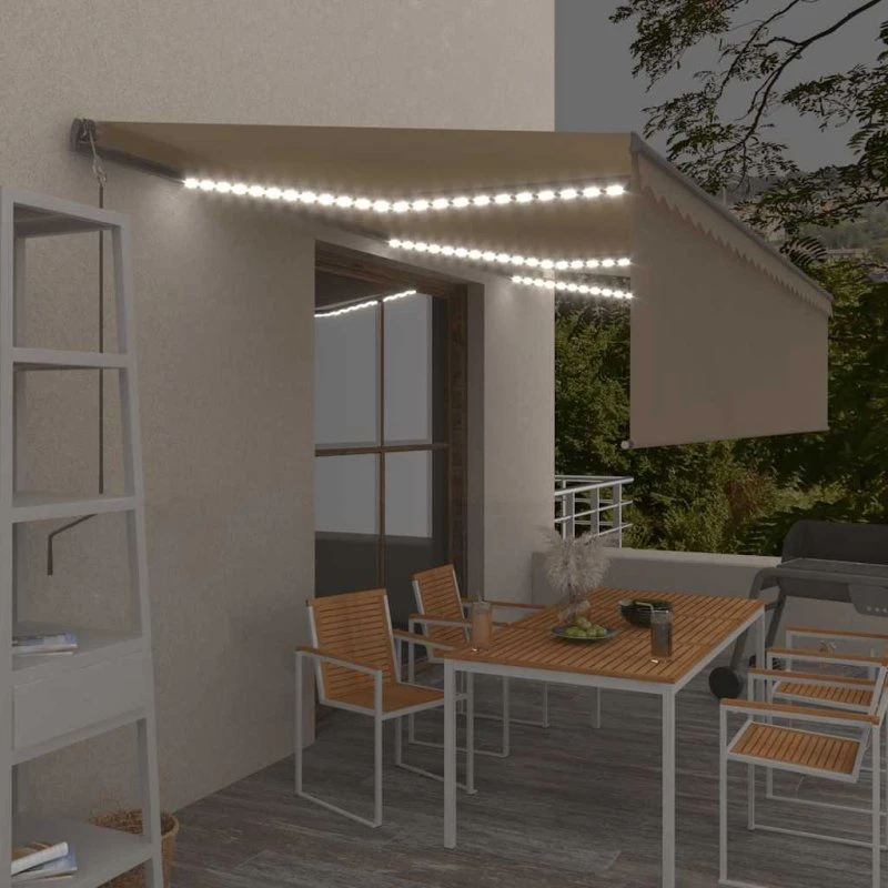 vidaXL Markise 6x3 m auto cremefarvet med LED og vindsensor