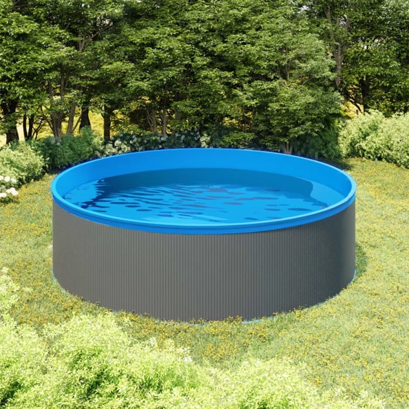 vidaXL Splasher Pool 350x90 cm grå med hængende skimmer og pumpe