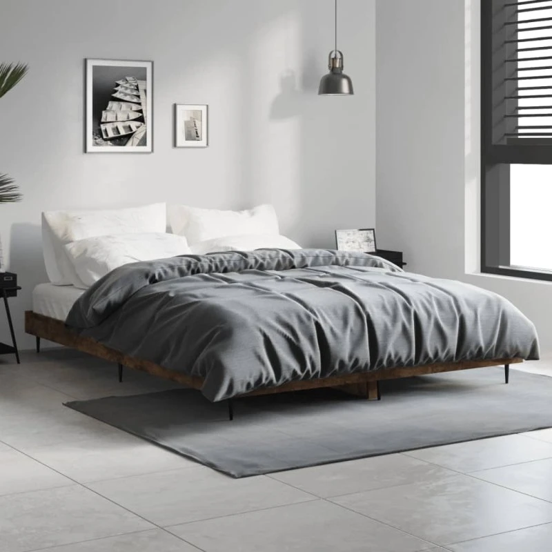 vidaXL Sengeramme 140x190 cm, røget eg træ med metalben