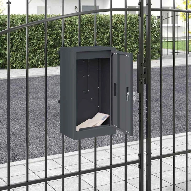vidaXL Postkasse med Opbevaring, Antracit, 30 x 20 x 55 cm, Stål