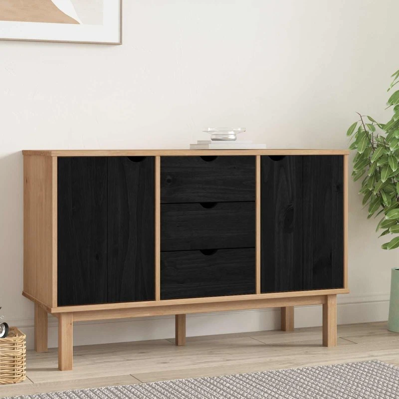 vidaXL Sideboard OTTA Sort 113,5 x 43 x 73 cm Massivt Fyrretræ