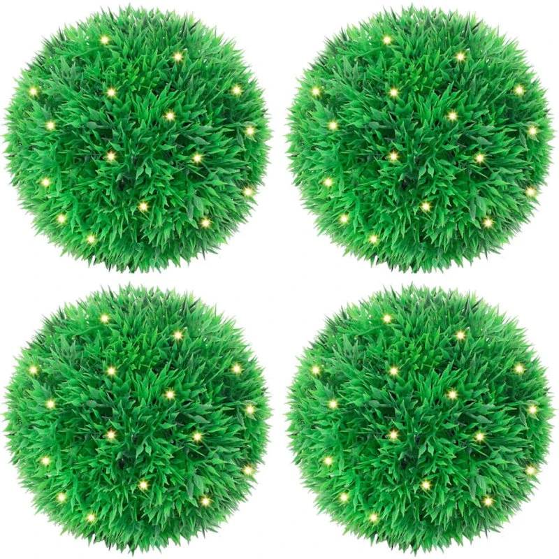 vidaXL Kunstige Buksbomkugler med LED-lys 4 stk Grøn 12 cm