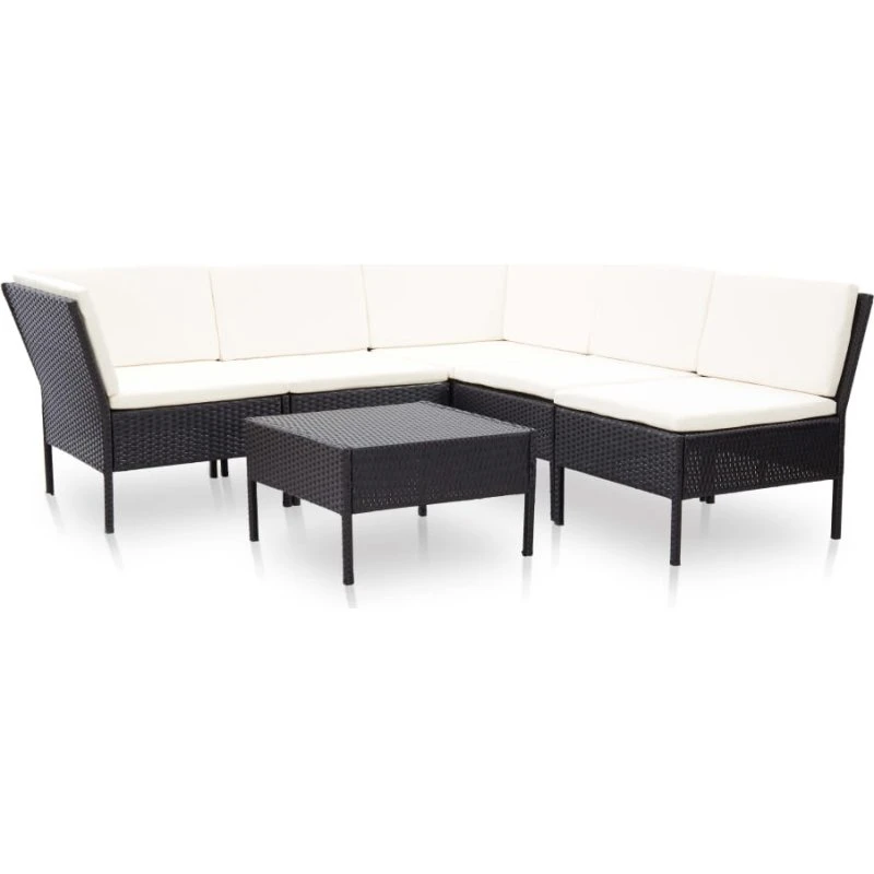 vidaXL Haveloungesæt 6 dele med hynder polyrattan sort