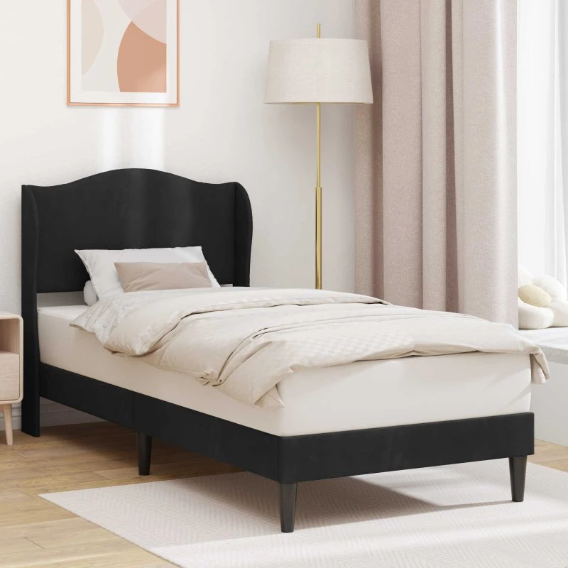vidaXL Sengestel med Hovedgærde Sort 90 x 190 cm Fløjl