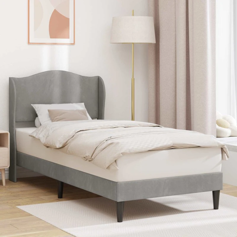 vidaXL Sengestel med Hovedgærde Lysegrå 100 x 200 cm Fløjl