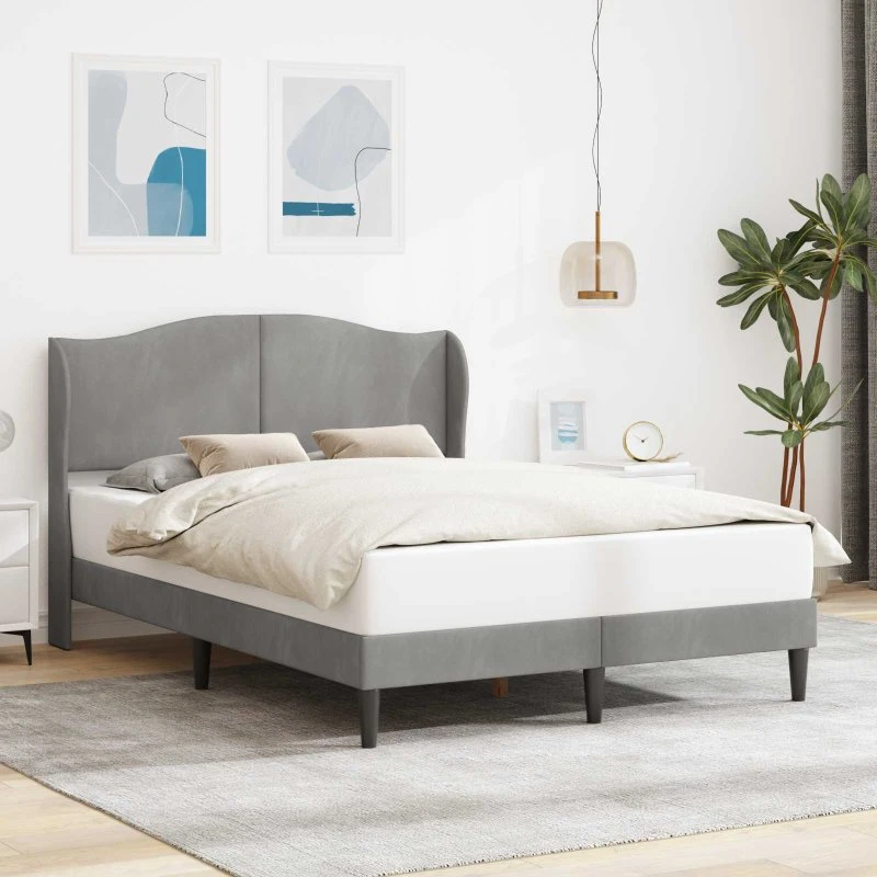 vidaXL Sengestel med Hovedgærde Lysegrå 120 x 190 cm Fløjl