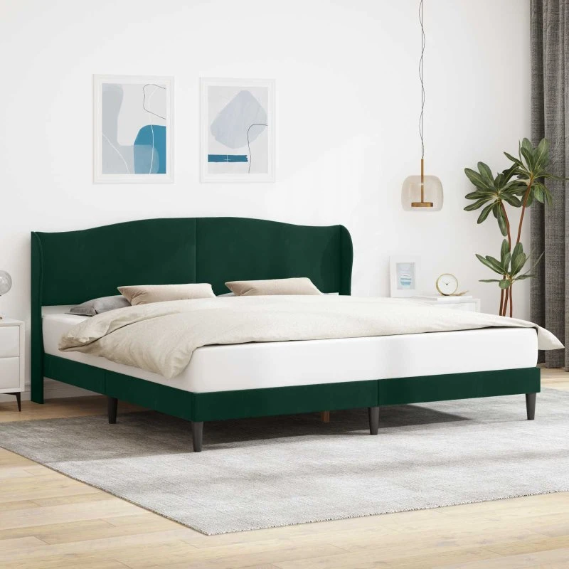 vidaXL Sengestel med Hovedgærde Mørkegrøn 180 x 200 cm Fløjl