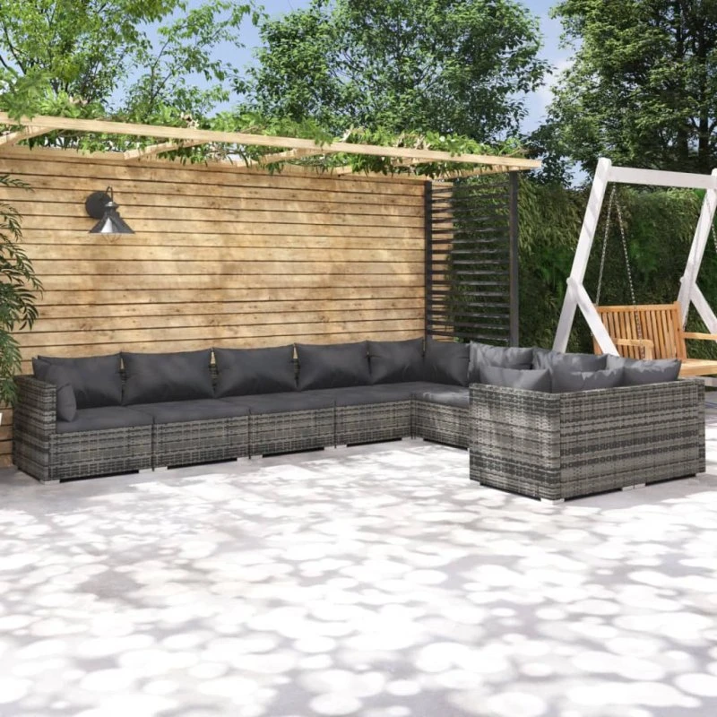 vidaXL 9-delers loungesæt med hynder i polyrattan grå